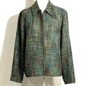 Coldwater Creek Gray/Agua/Tan/Brown Textured Woven Jacket Size Medium, Lined